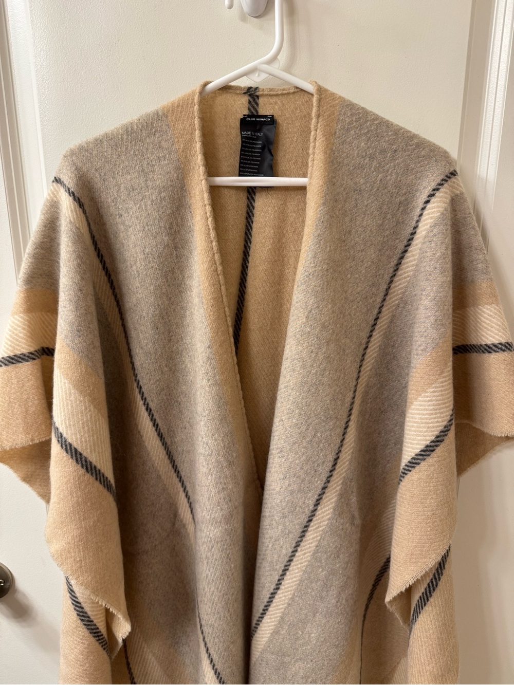 Club Monaco Blush & Cream Striped Wool Poncho